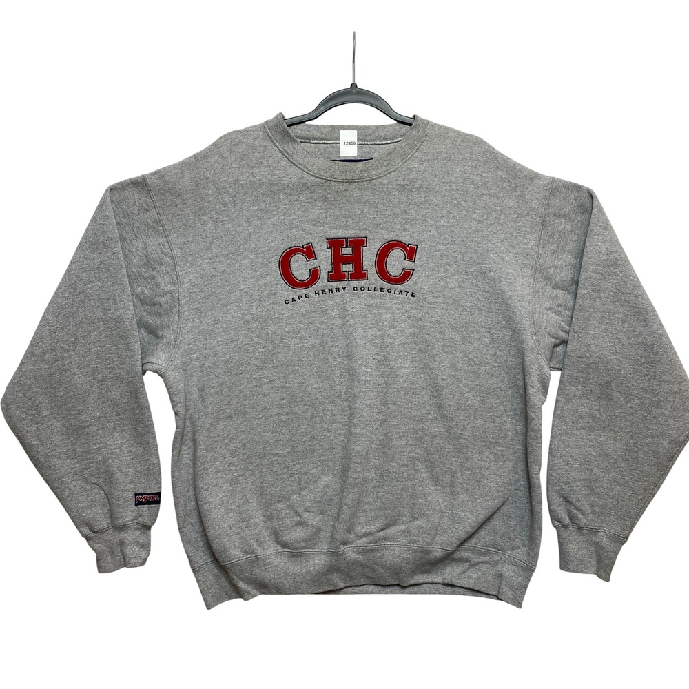 Cape Henry Collegiate CHC Sweatshirt Mens L Gray Crewneck Pullover 90s